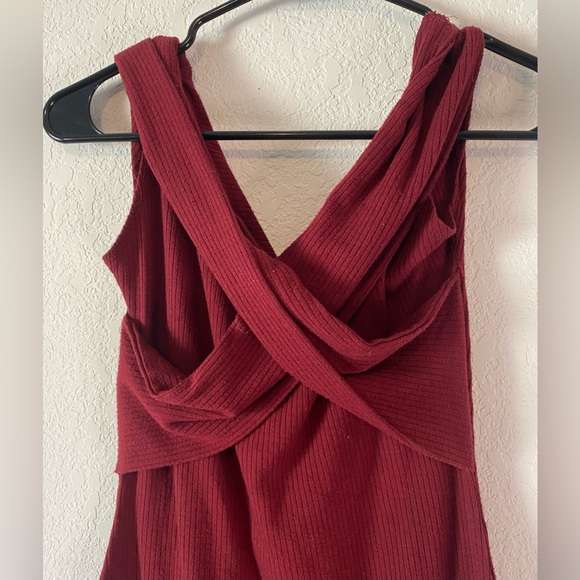 Paparazzi Maroon Wine Red Bodycon Dress w/ Crossed Tops Size S - Picture 2 of 7